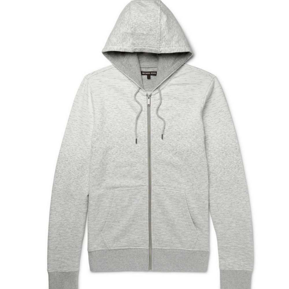 MICHAEL KORS GRAY DGRAD LOOPBACK COTTON JERSEY ZIP UP HOODIE JACKET